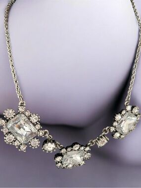 Betsey Johnson Vintage Clear Crystal and Silver-Tone Statement Necklace
